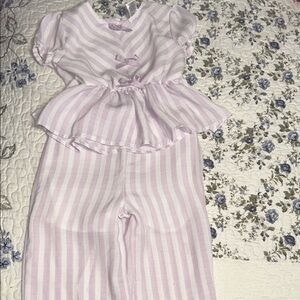 Pink and White Striped Peplum Top and Pants Set